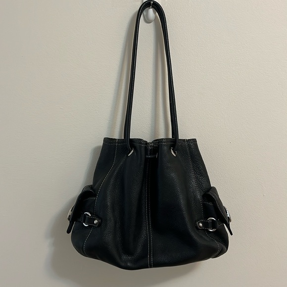 Luce Handbags - Luce genuine leather purse shoulder hand bag medium black bucket cinch style
